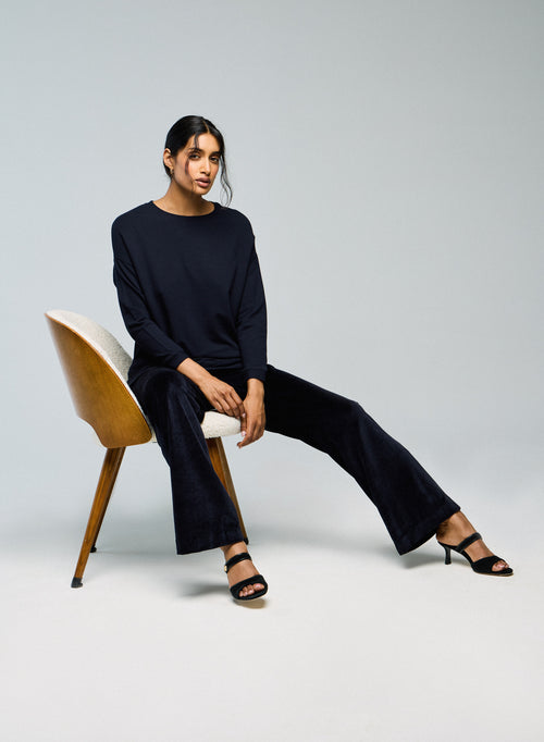 Sweat Marine Col Rond Manches Longues en Viscose / Elasthanne - MAJESTIC FILATURES