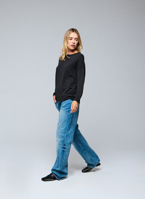 Sweat Gris Col Rond Manches Longues en Viscose / Elasthanne - MAJESTIC FILATURES