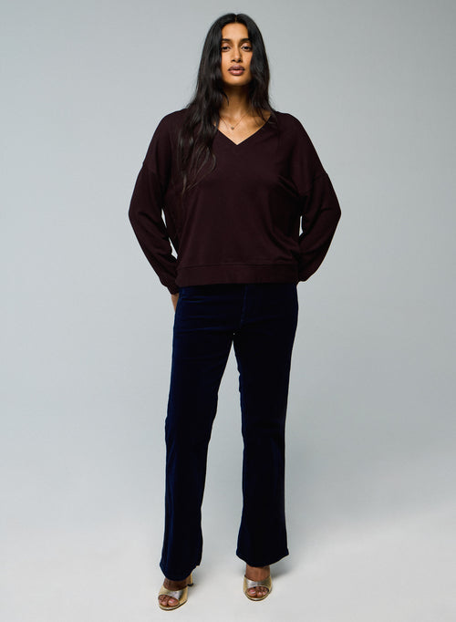 Auberginfarbenes Sweatshirt mit V-Ausschnitt und langen Ärmeln aus Viskose / Elasthan - MAJESTIC FILATURES