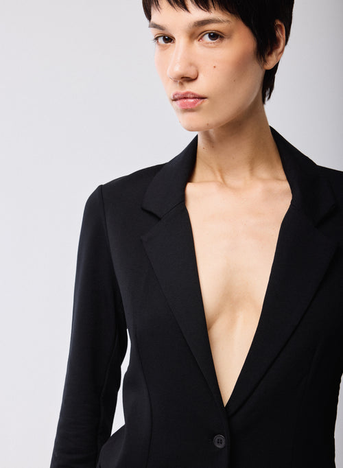 Black Jacket Long Sleeves in Viscose / Elastane - MAJESTIC FILATURES