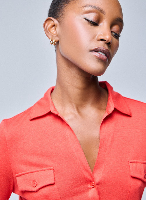 Camisa Naranja Camisa de Manga Larga en Algodón Orgánico / Cachemira - MAJESTIC FILATURES