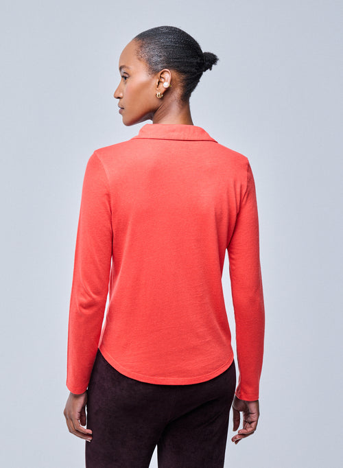 Camisa Naranja Camisa de Manga Larga en Algodón Orgánico / Cachemira - MAJESTIC FILATURES