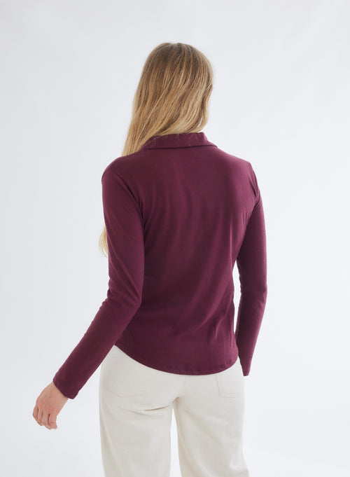 Camisa Burdeos con Bolsillos de Manga Larga en Algodón y Cachemira - MAJESTIC FILATURES