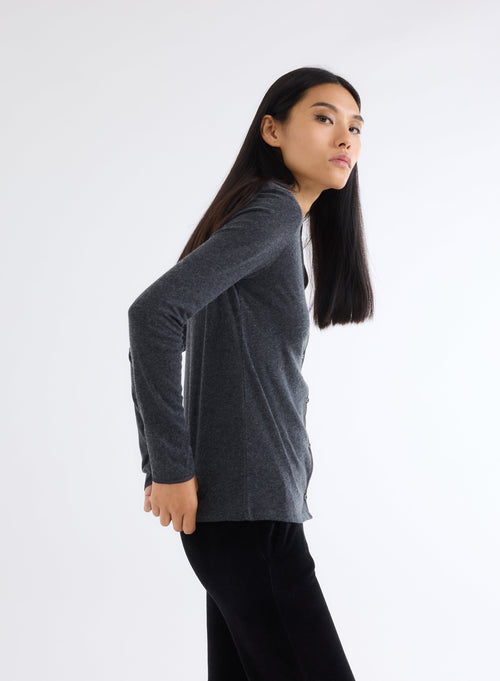 Camisa Manga Larga de Algodón y Cachemira Moteada Antracita - MAJESTIC FILATURES