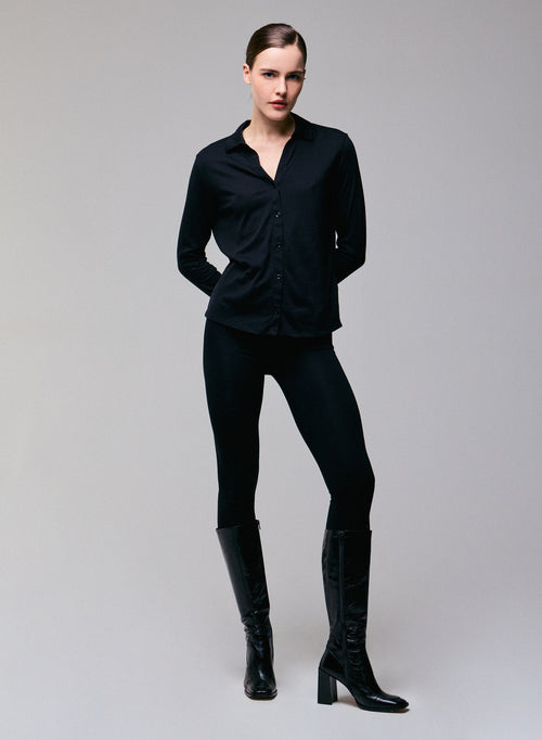 Black Shirt Long Sleeve Shirt in Organic Cotton / Cashmere - MAJESTIC FILATURES