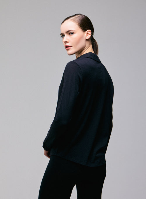 Black Shirt Long Sleeve Shirt in Organic Cotton / Cashmere - MAJESTIC FILATURES