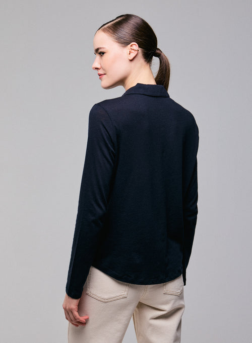 Chemise Marine Chemise Manches Longues en Coton Organique / Cachemire - MAJESTIC FILATURES