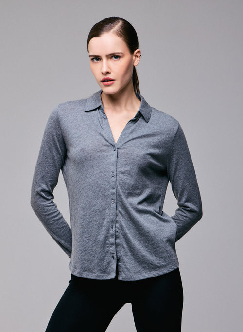 Camisa gris Camisa de manga larga en algodón orgánico / cachemir - MAJESTIC FILATURES