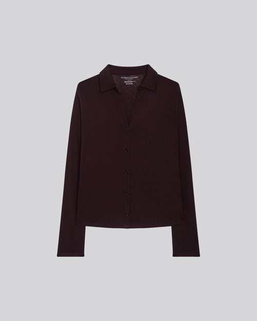 Chemise Aubergine Chemise Manches Longues en Coton Organique / Cachemire - MAJESTIC FILATURES