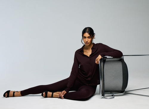 Chemise Aubergine Chemise Manches Longues en Coton Organique / Cachemire - MAJESTIC FILATURES