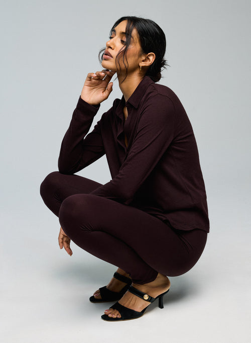 Chemise Aubergine Chemise Manches Longues en Coton Organique / Cachemire - MAJESTIC FILATURES