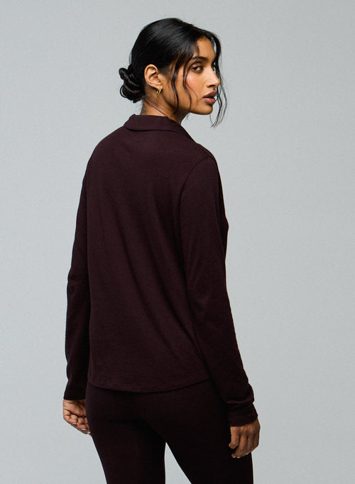 Chemise Aubergine Chemise Manches Longues en Coton Organique / Cachemire - MAJESTIC FILATURES