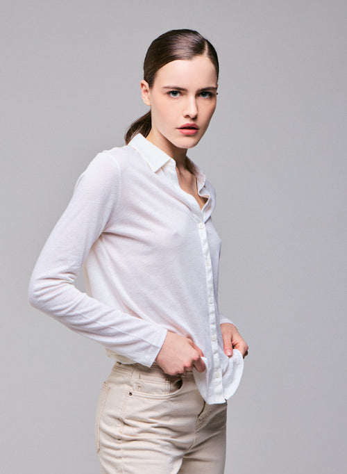 White Shirt Long Sleeve Shirt in Organic Cotton / Cashmere - MAJESTIC FILATURES