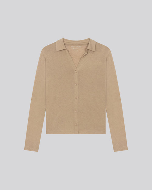 Beige Shirt Long Sleeve Shirt in Organic Cotton / Cashmere - MAJESTIC FILATURES