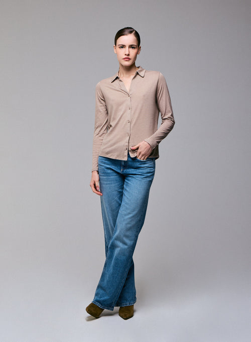 Beige Shirt Long Sleeve Shirt in Organic Cotton / Cashmere - MAJESTIC FILATURES