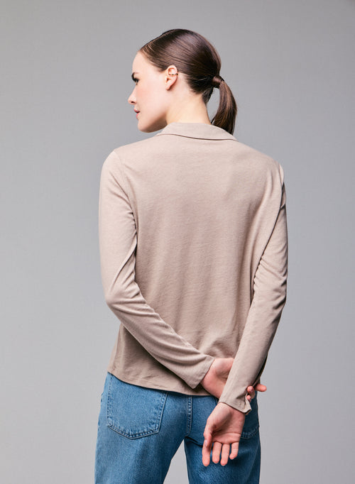 Beige Shirt Long Sleeve Shirt in Organic Cotton / Cashmere - MAJESTIC FILATURES