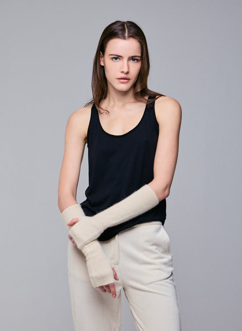 Camiseta de tirantes negra sin mangas con cuello en U de algodón / cachemir - MAJESTIC FILATURES