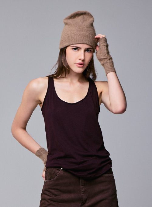 Camiseta de tirantes morada sin mangas con cuello en U de algodón / cachemir - MAJESTIC FILATURES