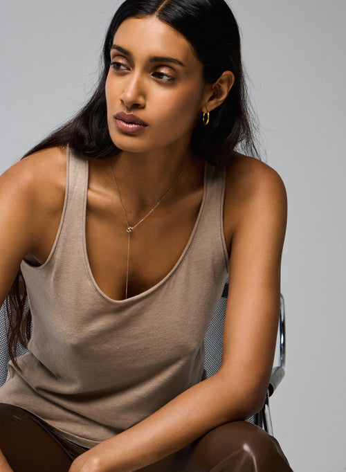 Camiseta sin mangas beige con cuello en U en algodón / cachemira - MAJESTIC FILATURES