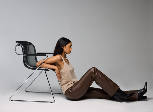 Débardeur Beige Col U Sans Manches en Coton / Cachemire - MAJESTIC FILATURES