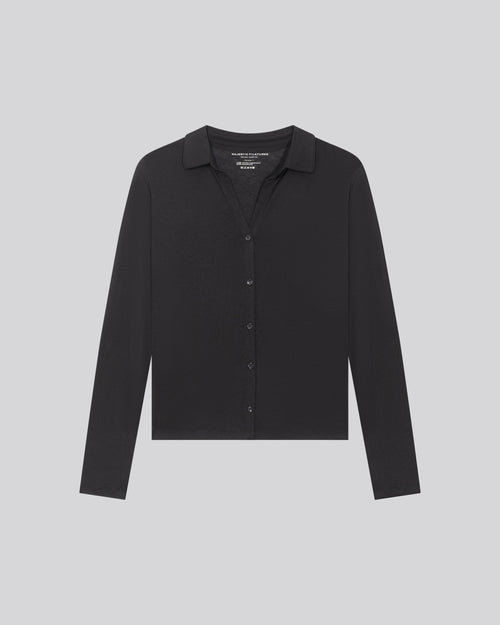 Polo azul marino Polo de manga larga en algodón / cachemir - MAJESTIC FILATURES