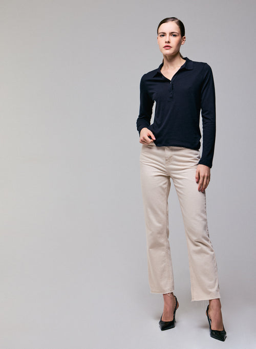 Polo azul marino Polo de manga larga en algodón / cachemir - MAJESTIC FILATURES