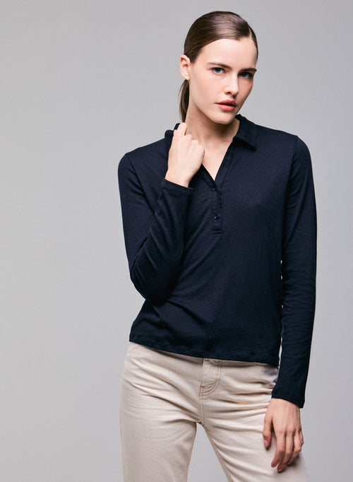 Polo Marine Polo Manches Longues en Coton / Cachemire - MAJESTIC FILATURES