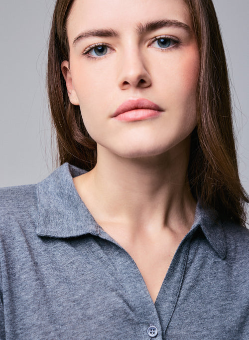 Polo Gris Polo Manches Longues en Coton / Cachemire - MAJESTIC FILATURES