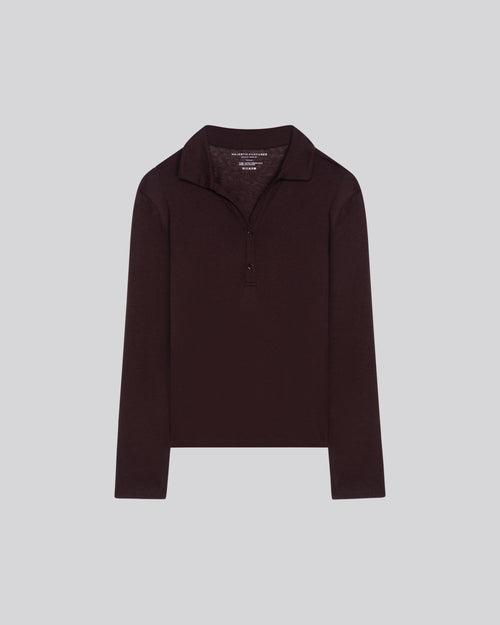 Polo Aubergine Manches Longues en Coton / Cachemire - MAJESTIC FILATURES