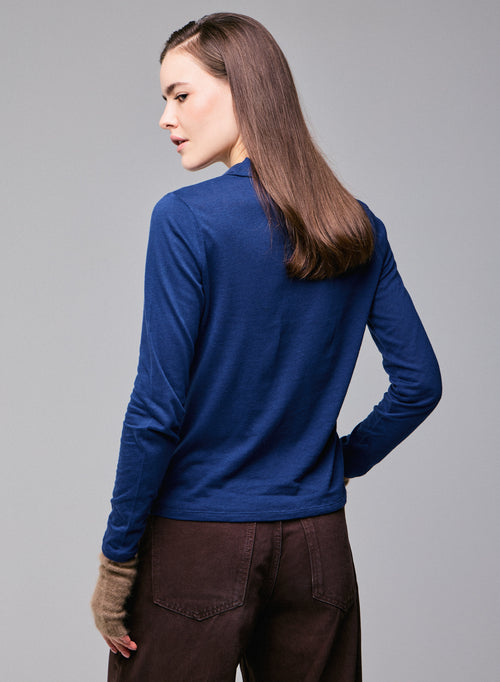 Polo Bleu Polo Manches Longues en Coton / Cachemire - MAJESTIC FILATURES