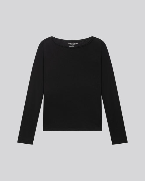 Camiseta negra con cuello barco de manga larga en algodón orgánico / cachemir - MAJESTIC FILATURES