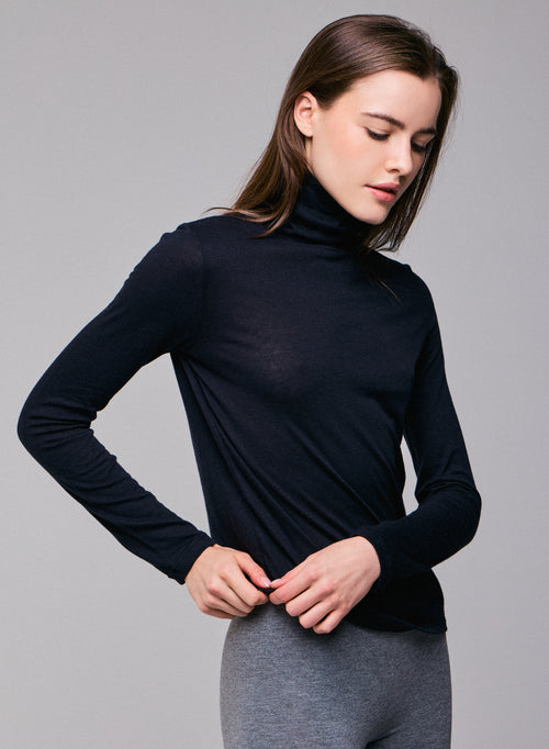 Tee shirt Marine Col Roulé Manches Longues FEMME Majestic