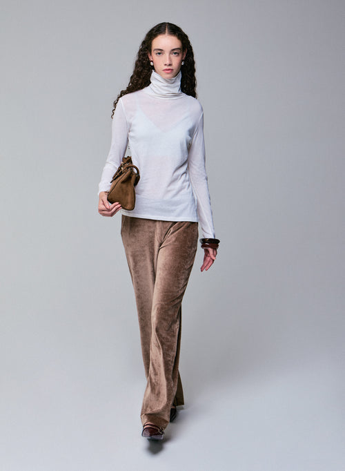 Milk Long Sleeves Turtleneck T-Shirt in Organic Cotton and Cashmere - MAJESTIC FILATURES