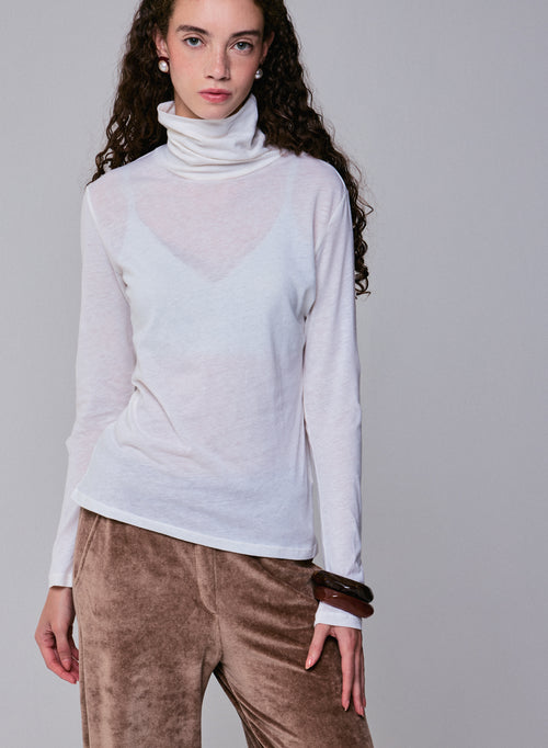 Milk Long Sleeves Turtleneck T-Shirt in Organic Cotton and Cashmere - MAJESTIC FILATURES