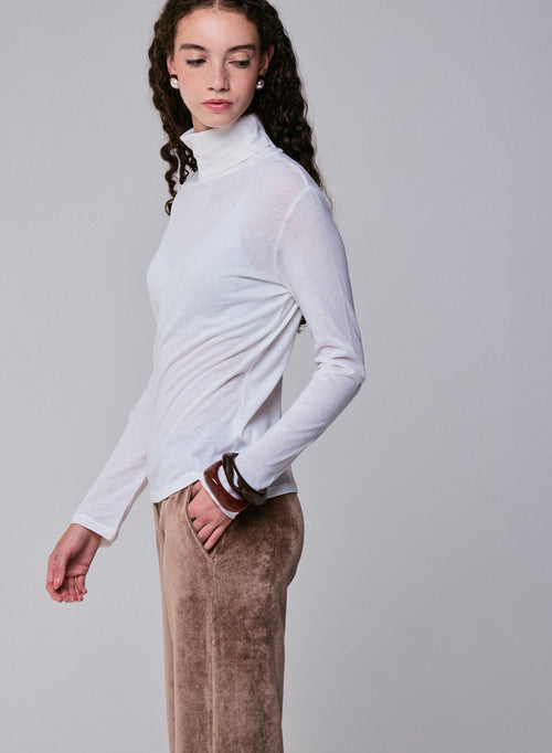 Milk Long Sleeves Turtleneck T-Shirt in Organic Cotton and Cashmere - MAJESTIC FILATURES