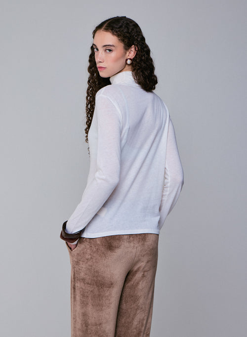 Milk Long Sleeves Turtleneck T-Shirt in Organic Cotton and Cashmere - MAJESTIC FILATURES