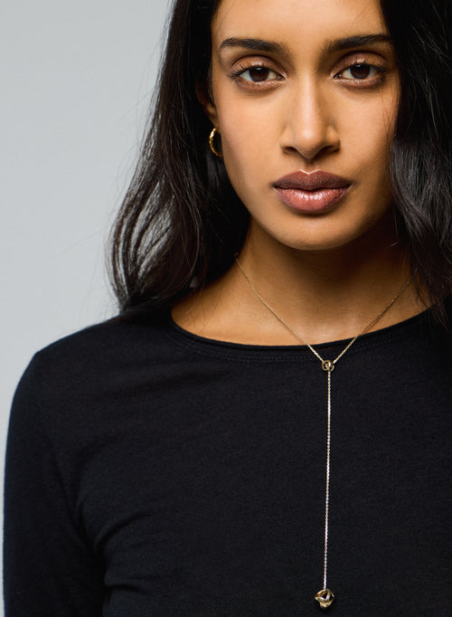 Black Round Neck Long Sleeves T-Shirt in Cotton and Cashmere  - MAJESTIC FILATURES