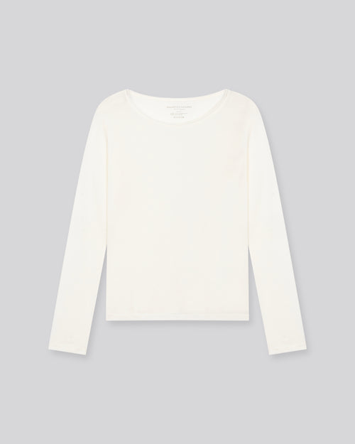 White Round Neck Long Sleeves T-shirt in Organic Cotton Cashmere