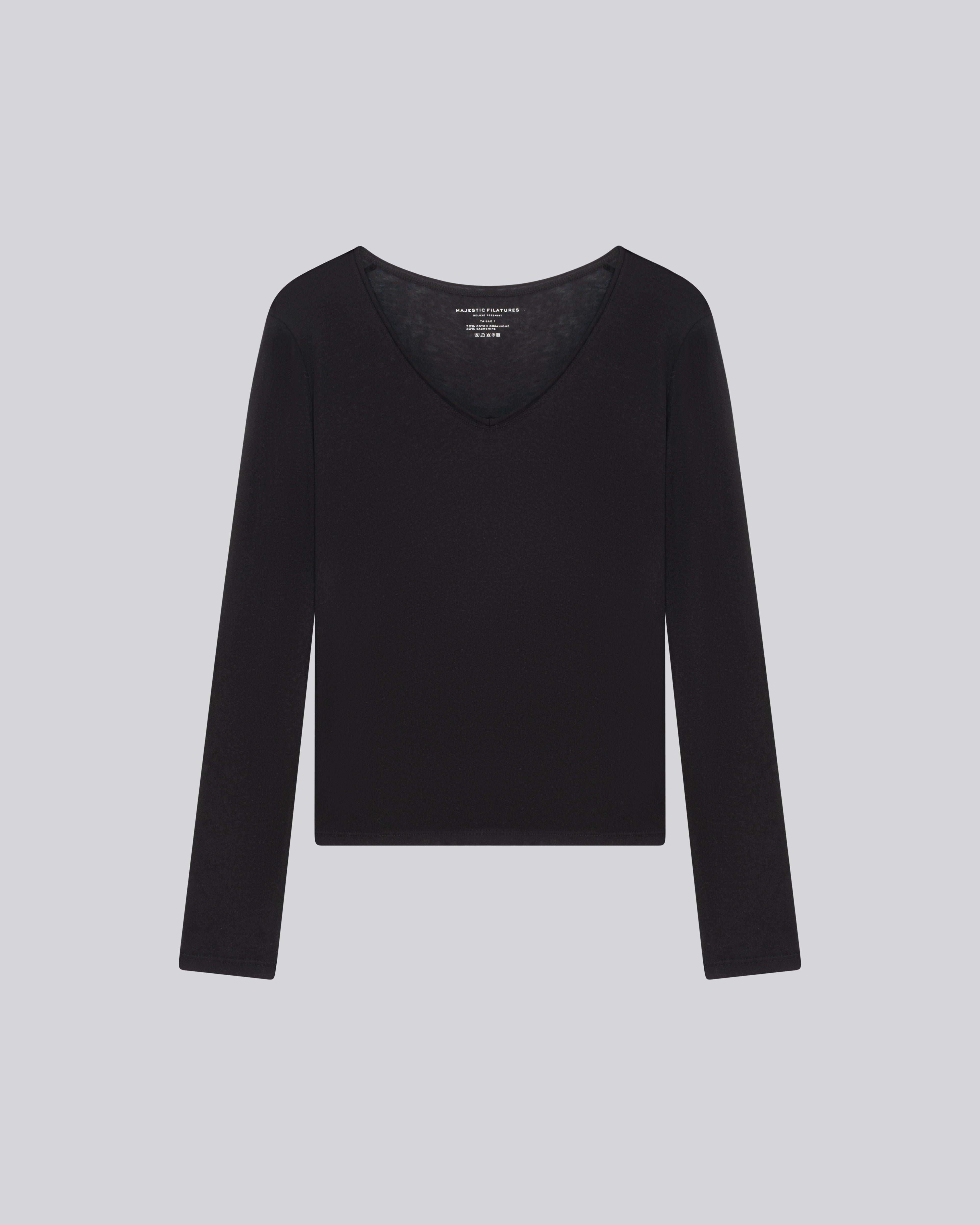 Navy blue V-neck T-shirt with Long Sleeves WOMEN | Majestic