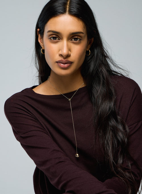 T-shirt Aubergine Col Bateau Manches Longues en Coton et Cachemire - MAJESTIC FILATURES