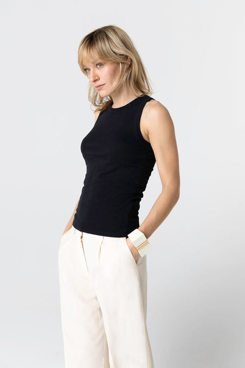 Débardeur Noir Col Rond Sans Manches en Coton Organique - MAJESTIC FILATURES
