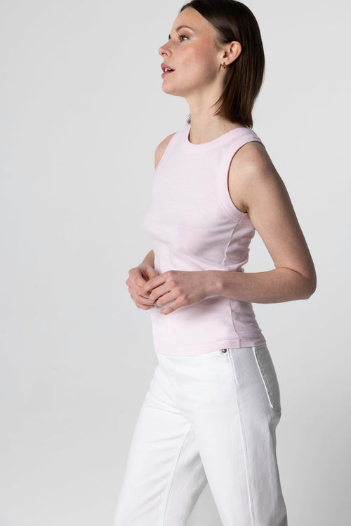 Débardeur Rose Col Rond Sans Manches en Coton Organique - MAJESTIC FILATURES