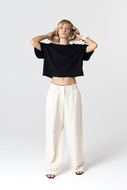 T-shirt Noir Col Rond Manches Courtes en Coton Organique - MAJESTIC FILATURES