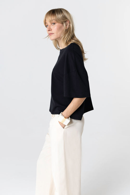 T-shirt Noir Col Rond Manches Courtes en Coton Organique - MAJESTIC FILATURES