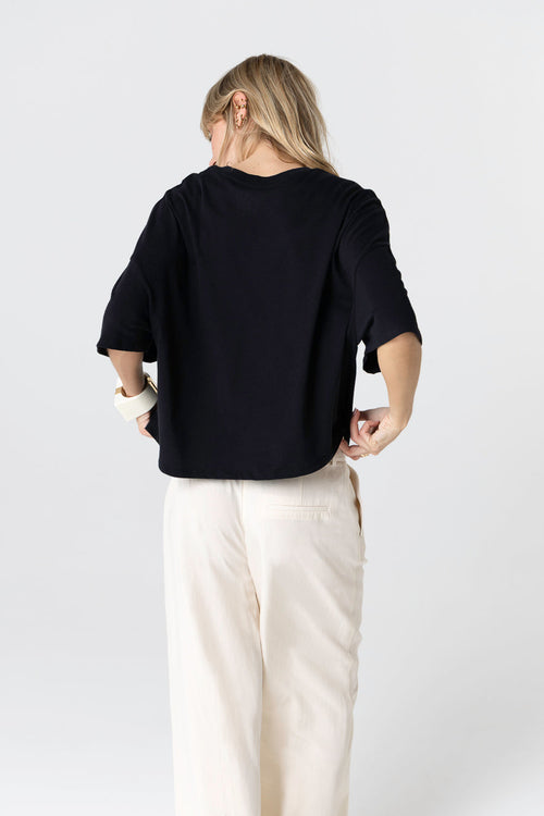 T-shirt Noir Col Rond Manches Courtes en Coton Organique - MAJESTIC FILATURES