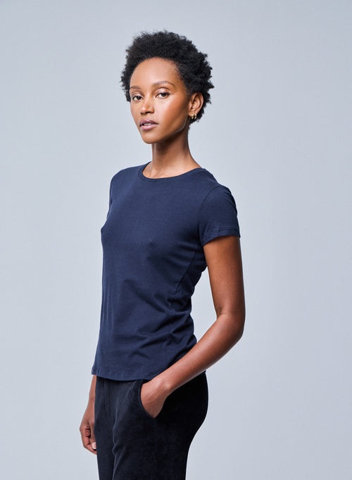 Jamie T-Shirt Rundhalsausschnitt kurzen Ärmeln aus Deluxe-Baumwolle - MAJESTIC FILATURES