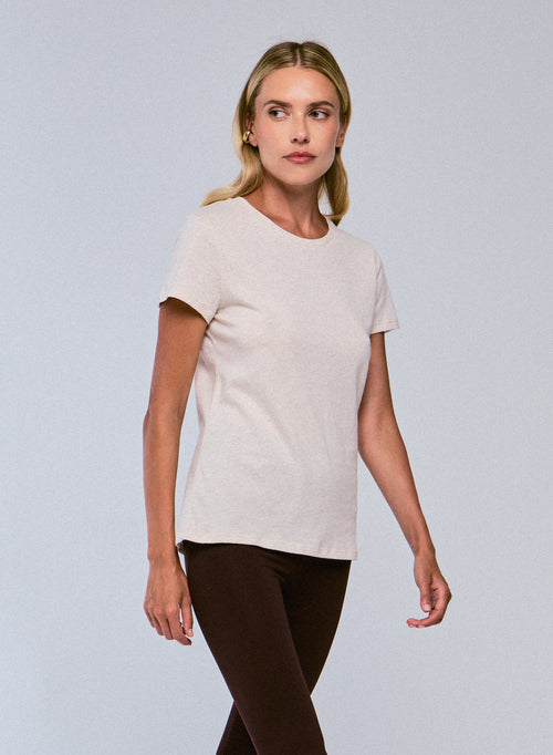 T-shirt Beige Jamie Col Rond Manches Courtes en Coton organique - MAJESTIC FILATURES