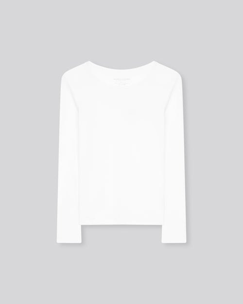 White Long Sleeves Round Neck T-Shirt in Organic Cotton  - MAJESTIC FILATURES