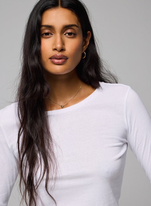 White Long Sleeves Round Neck T-Shirt in Organic Cotton  - MAJESTIC FILATURES