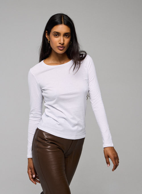 White Long Sleeves Round Neck T-Shirt in Organic Cotton  - MAJESTIC FILATURES